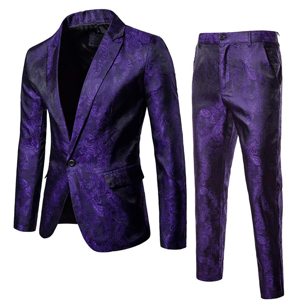 Cloudstyle Mens 2 Piece Paisley Dress Suit One Button Party Wedding Blazer Pants Sets