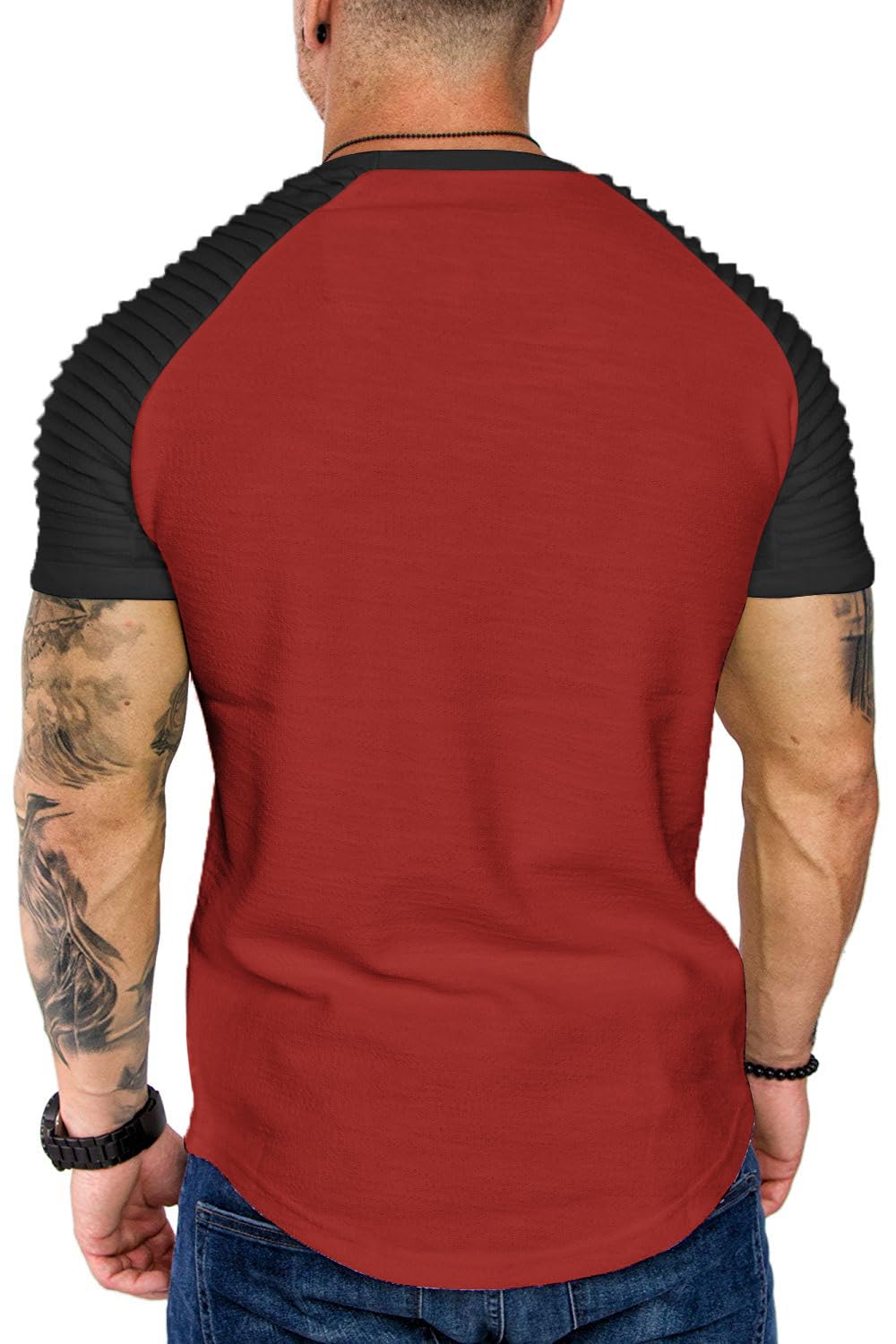 COOFANDY Men's Muscle T-Shirt Pleated Raglan Sleeve Bodybuilding Gym Tee Short Sleeve Fashion Workout Shirts Hipster Shirt