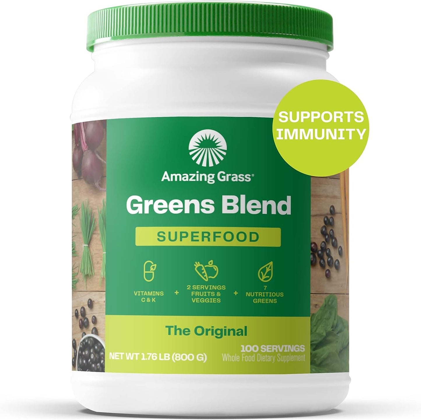 Amazing Grass Greens Superfood Powder: Greens Powder with Digestive Enzymes & Probiotics, Organic Spirulina, Chlorella, and Beet Root Powder, Original, 30 Servings