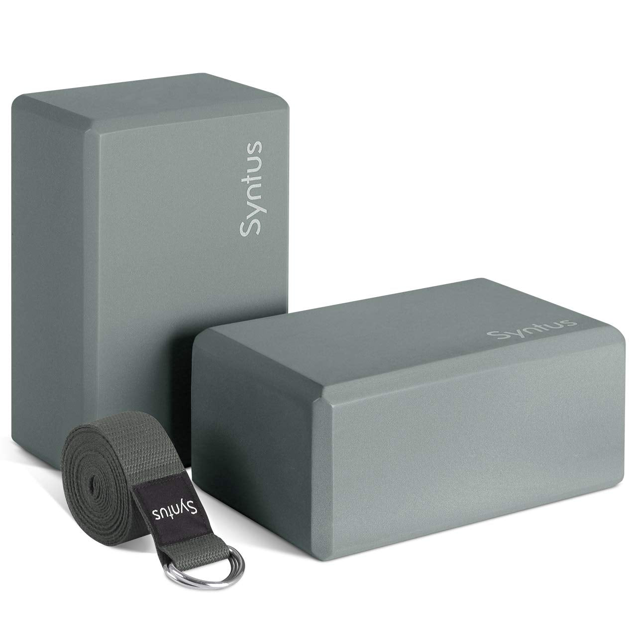 Syntus Yoga Block and Yoga Strap Set, 2 EVA Foam Soft Non-Slip Yoga Blocks 9×6×4 inches, 8FT Metal D-Ring Strap for Yoga, General Fitness, Pilates, Stretching and Toning