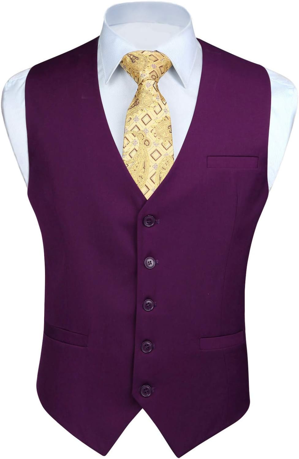 HISDERN Men's Suit Vest Business Formal Dress Waistcoat Vest with 3 Pockets for Suit or Tuxedo