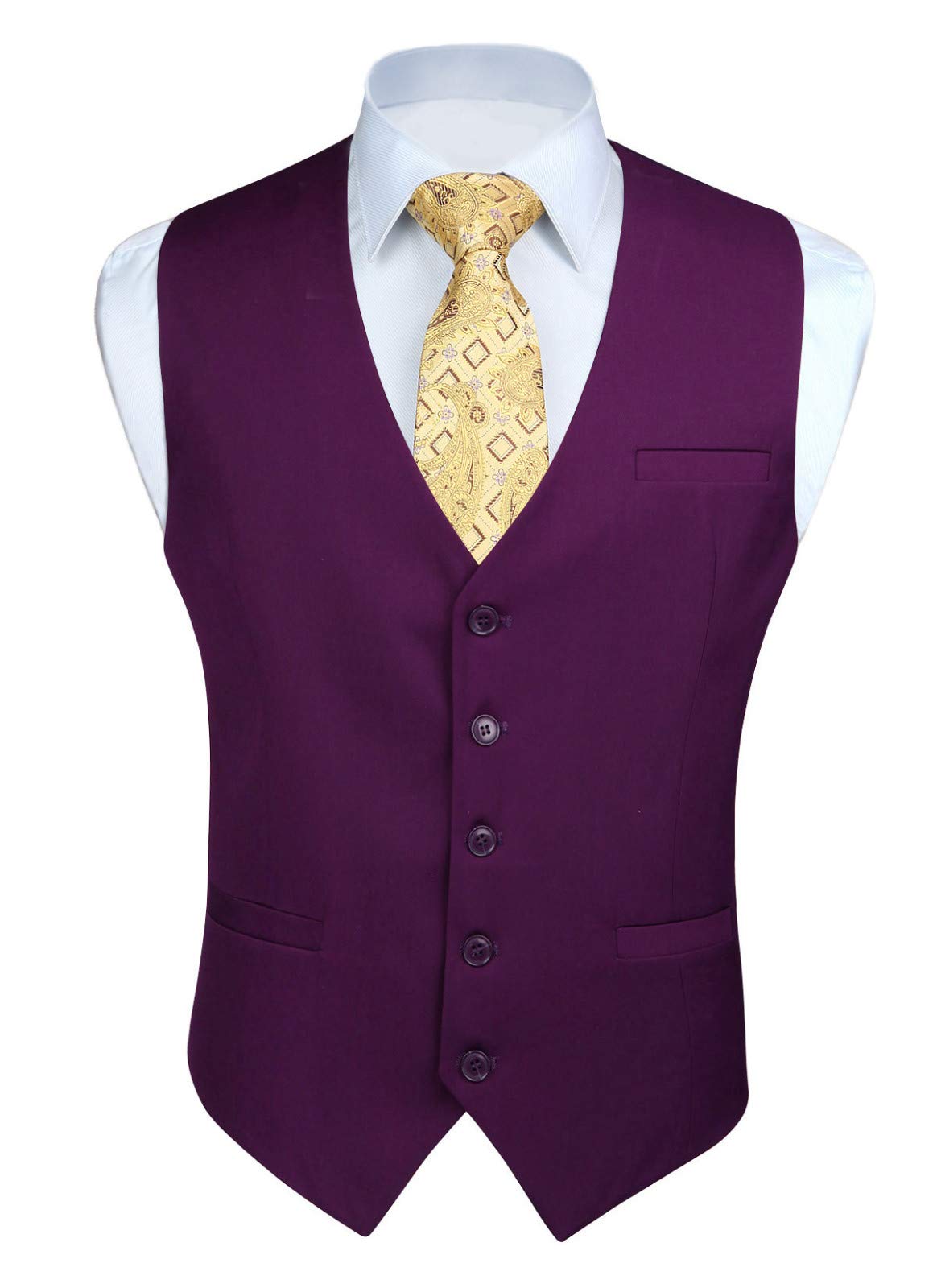 HISDERN Men's Suit Vest Business Formal Dress Waistcoat Vest with 3 Pockets for Suit or Tuxedo