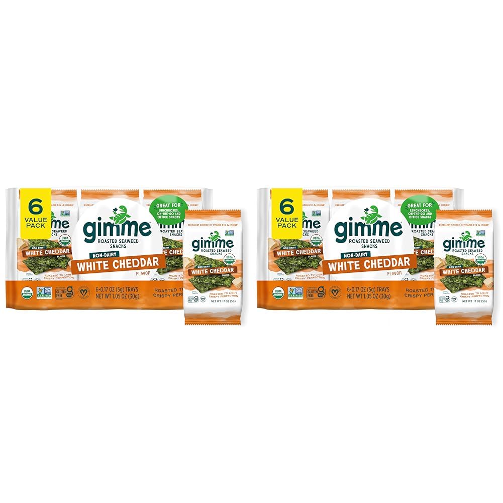 gimMe - Sea Salt Organic Roasted Seaweed Sheets Keto, Vegan, Gluten Free Great Source of Iodine & Omega 3’s Healthy On-The-Go Snack for Kids Adults 6 Count( Pack 1)