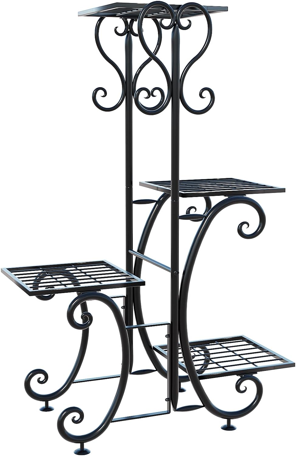 YisanCrafts 4 Tier Metal Plant Shelf , Plant Stand Indoor Outdoor Flower Pot Holder Display Racks - Wrought Iron Corner Multiple Planter Rack Organizer for Garden Patio Lawn Balcony Office Blac