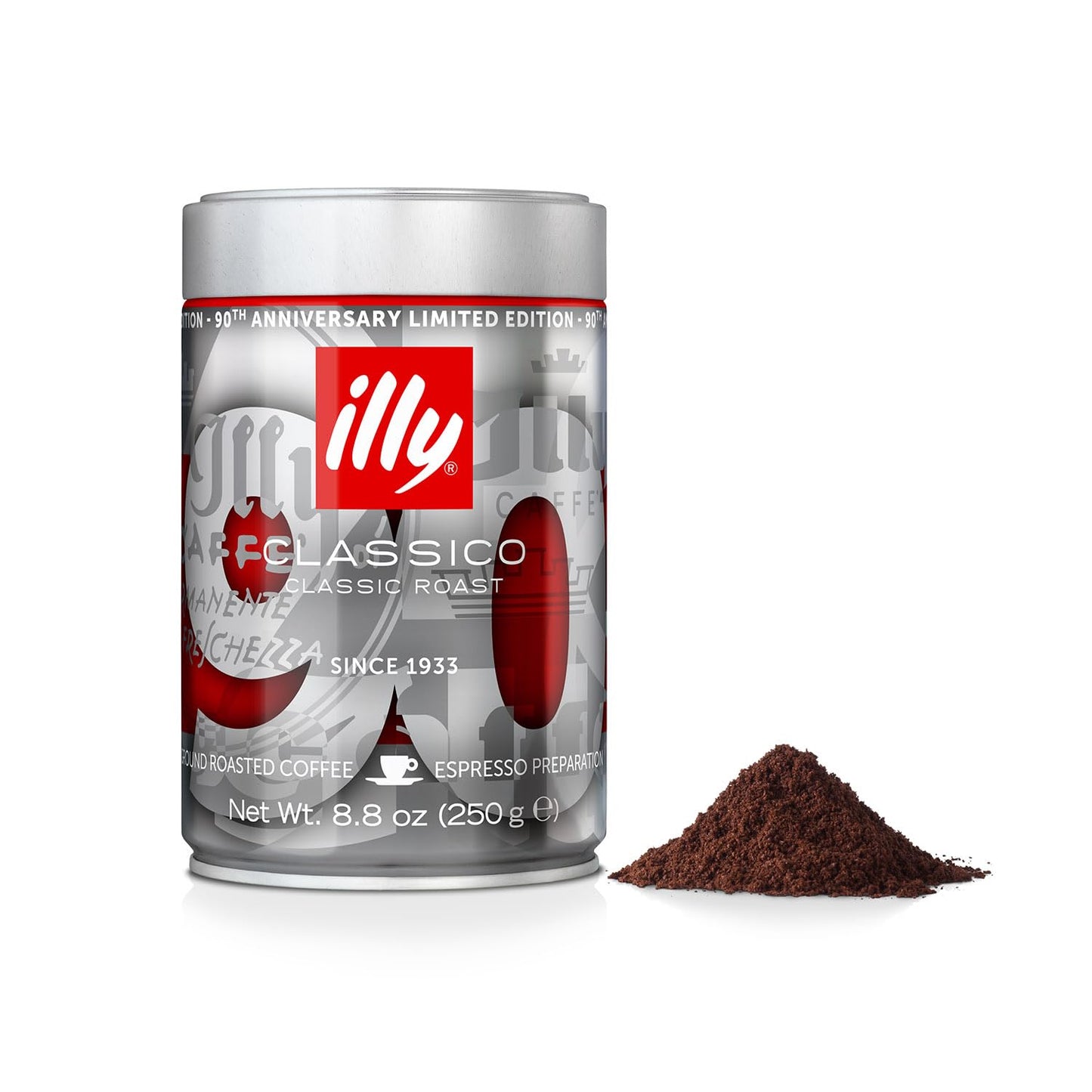 illy Ground Coffee Espresso - 100% Arabica Coffee Ground – Classico Medium Roast - Notes of Caramel, Orange Blossom & Jasmine - Rich Aromatic Profile - Precise Roast - No Preservatives – 8.8 Ounce