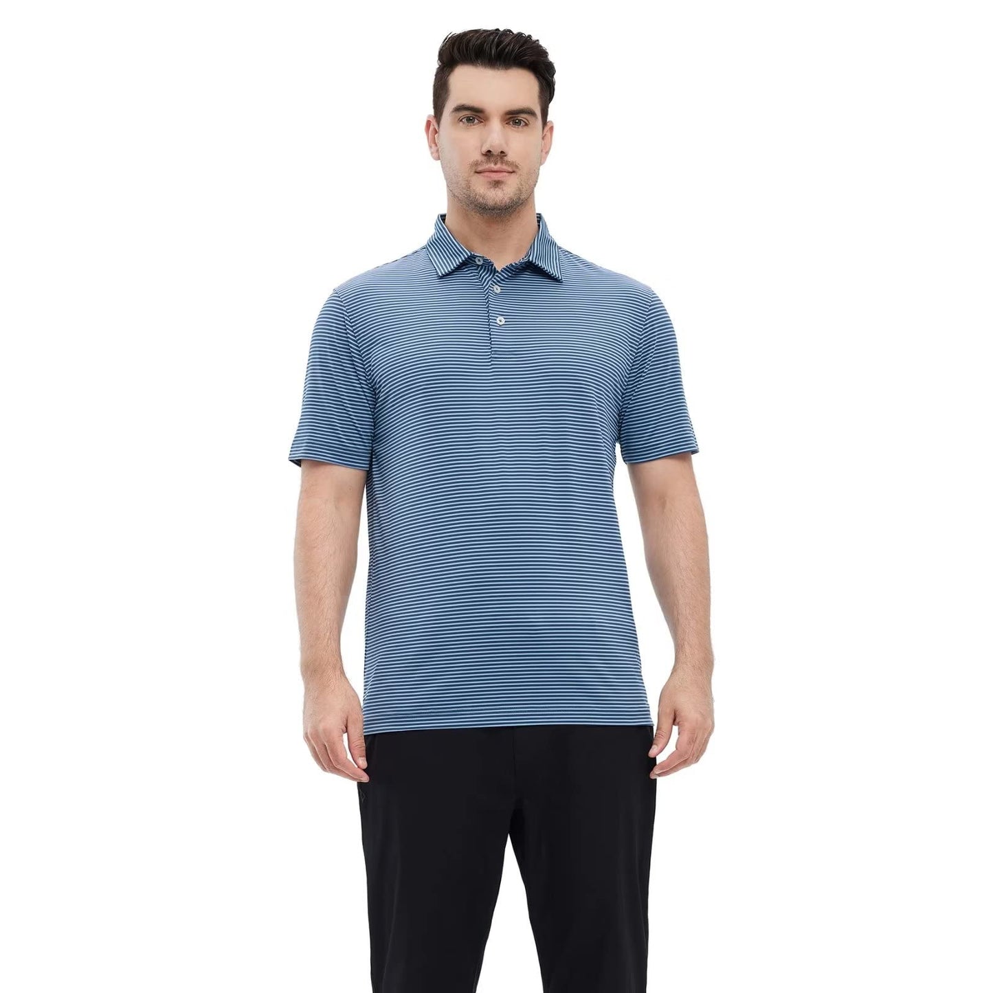 Men's Golf Polo Shirts Short Sleeve Striped Performance Moisture Wicking Dry Fit Golf Shirts for Men