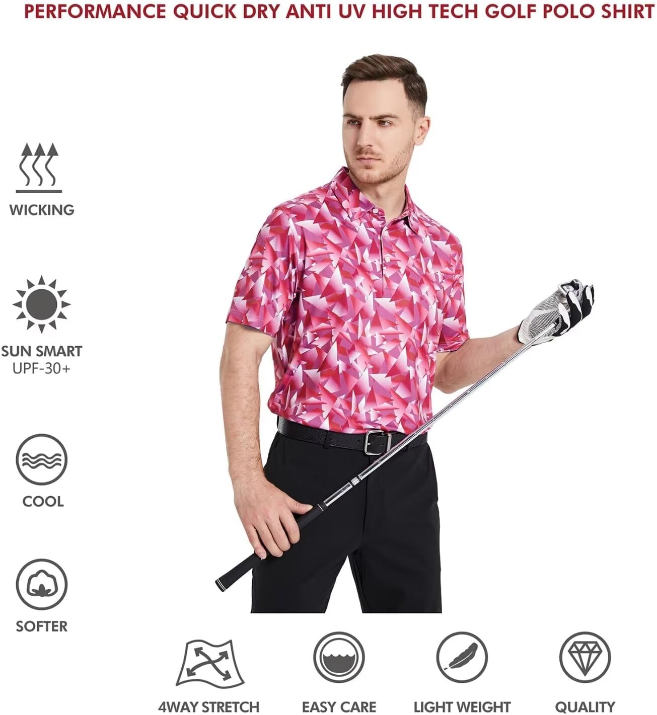 Men's Golf Polo Shirts Short Sleeve Striped Performance Moisture Wicking Dry Fit Golf Shirts for Men