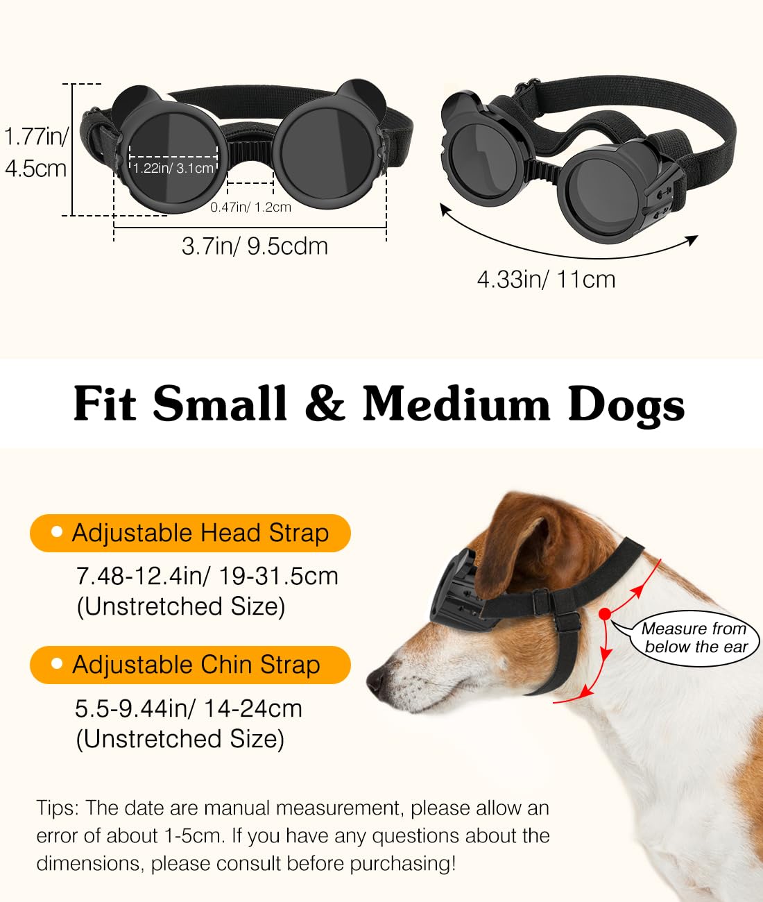 Small Dog Sunglasses UV Protection Goggles Eye Wear Protection with Adjustable Strap Doggy Panda Shape Anti-Fog Sunglasses for Pet Dogs Sun Glasses Doggie Windproof Glasses, White