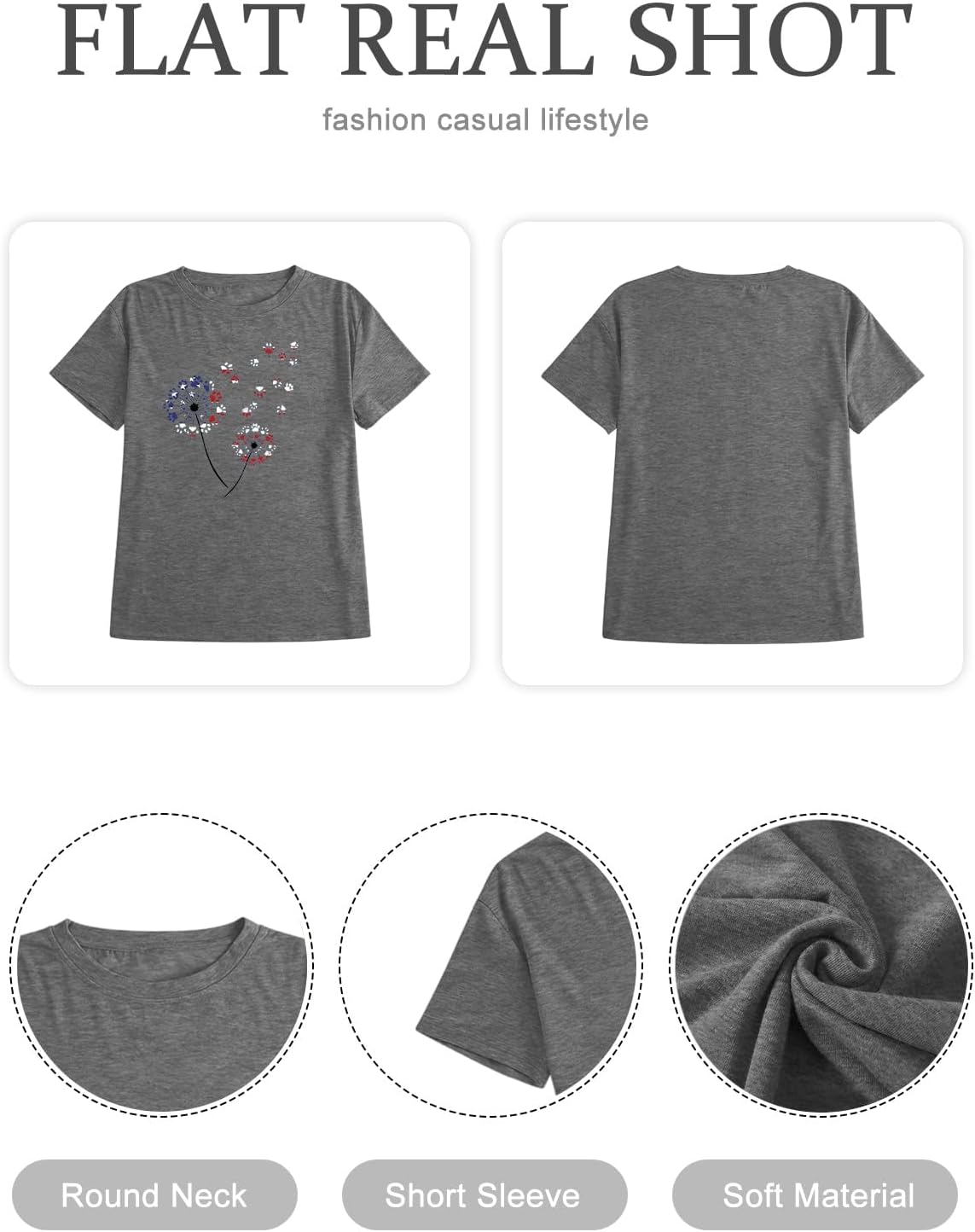 Anbech Womens Dandelion Graphic T-Shirts Teen Girls Cute Sunflower Trendy Clothes Casual Tee Tops