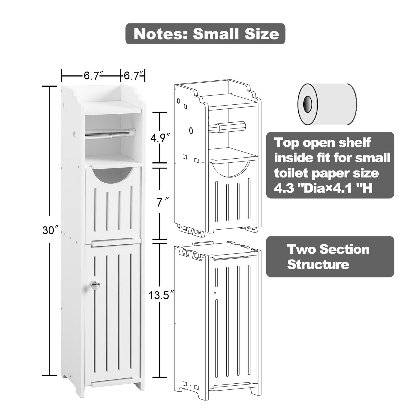 AOJEZOR Bathroom Furniture Sets,Small Bathroom Storage Cabinet Great for Toilet Paper Holder,Toilet Paper Cabinet for Small Spaces,White Bathroom Organizer