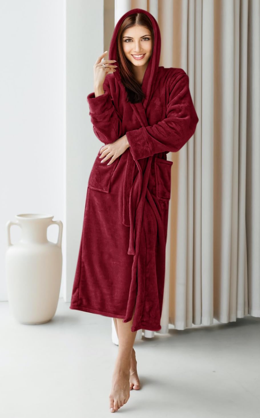 NY Threads Womens Fleece Hooded Bathrobe Plush Long Robe