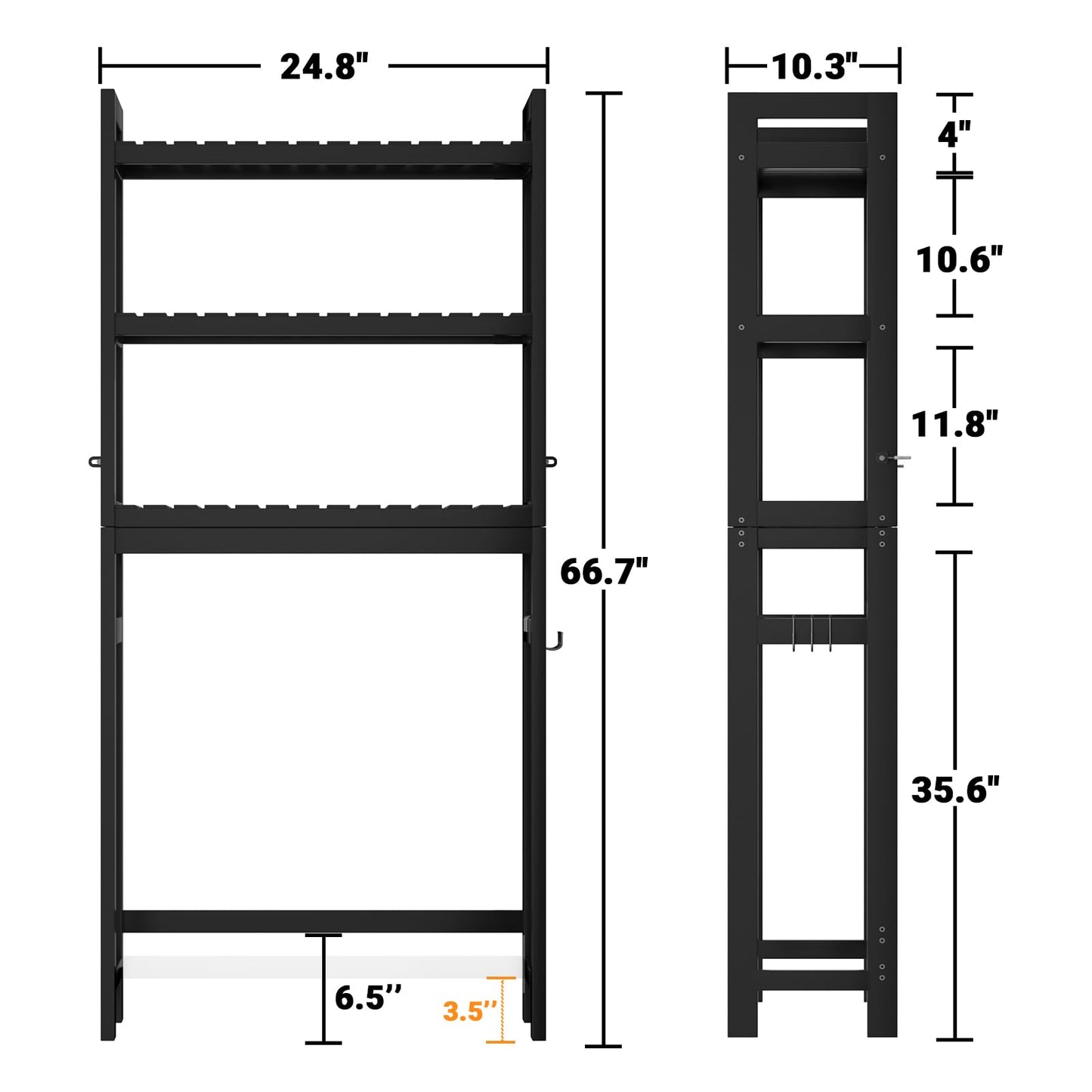 Homykic Over The Toilet Storage, Bamboo 3-Tier Over-The-Toilet Space Saver Organizer Rack, Stable Freestanding Above Toilet Stand with 3 Hooks for Bathroom, Restroom, Laundry, White