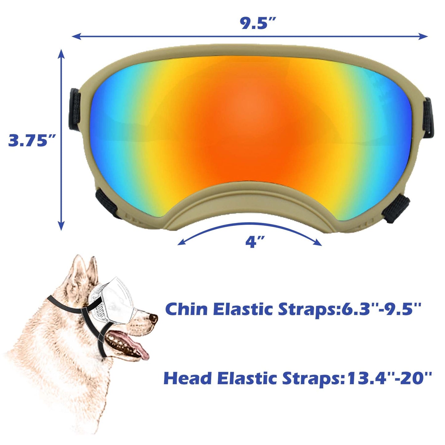 Large Dog Sunglasses, Dog Goggles with Adjustable Strap UV Protection Winproof Dog Puppy Sunglasses, Suitable for Medium-Large Dog Pet Glasses, Dogs Eyes Protection