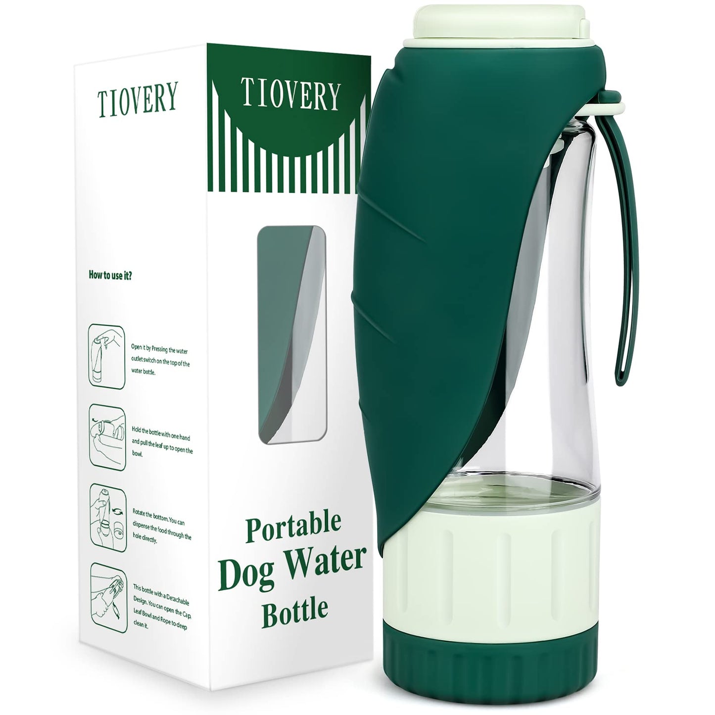 Upgraded Dog Water Bottle, Portable Dog Cat Puppy Pet Water Dispenser Feeder with Drinking Cup and Food Container Leak Proof for Outdoor Walking, Travel, Hiking 12OZ