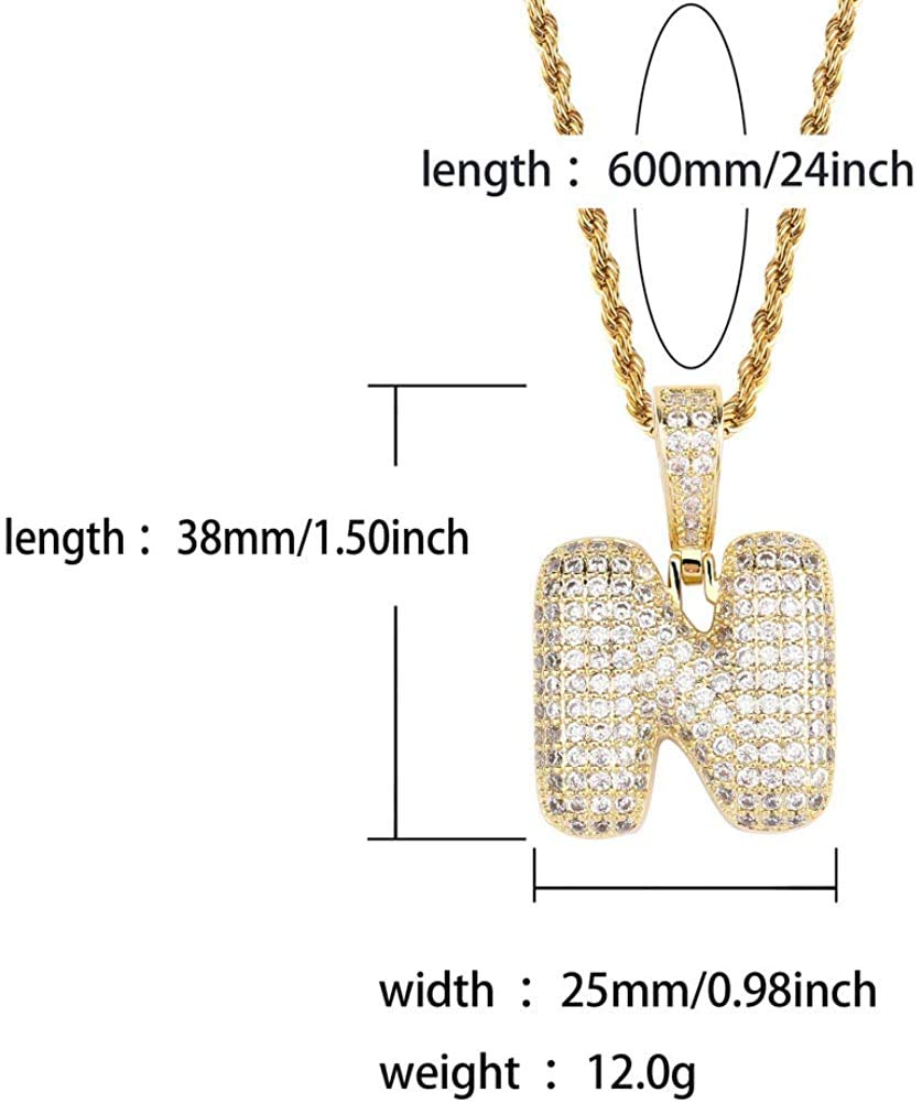 Apzzic Stainless Steel Iced Out Letter Necklace A-Z 26 Capital Initial Alphabet Name Necklace Rope Chain for Women Men Girl Gold Silver