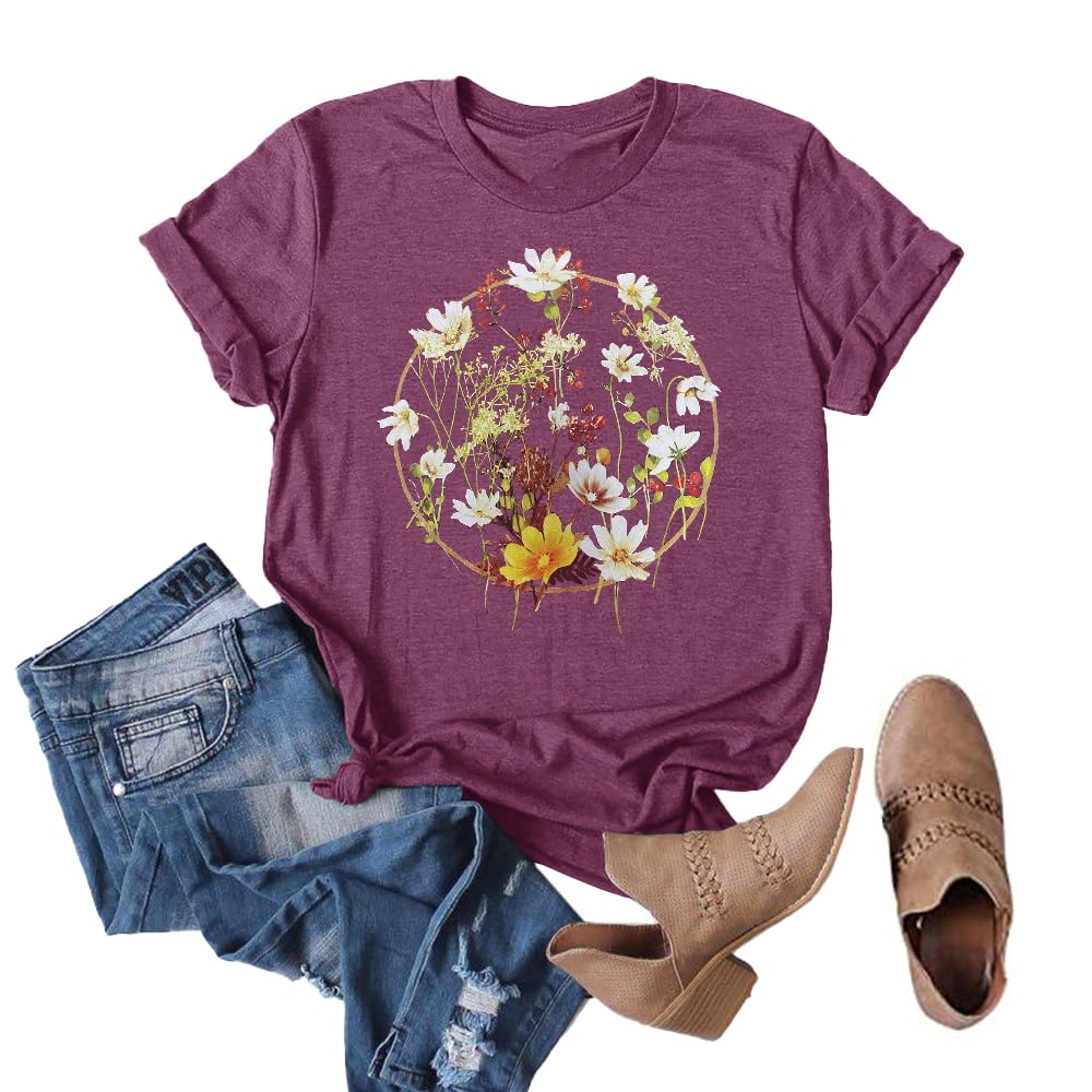 Anbech Womens Dandelion Graphic T-Shirts Teen Girls Cute Sunflower Trendy Clothes Casual Tee Tops