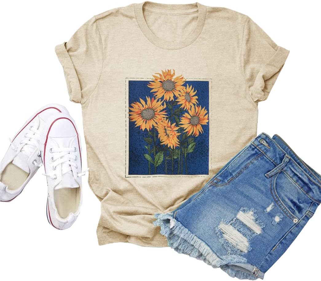 Anbech Womens Dandelion Graphic T-Shirts Teen Girls Cute Sunflower Trendy Clothes Casual Tee Tops