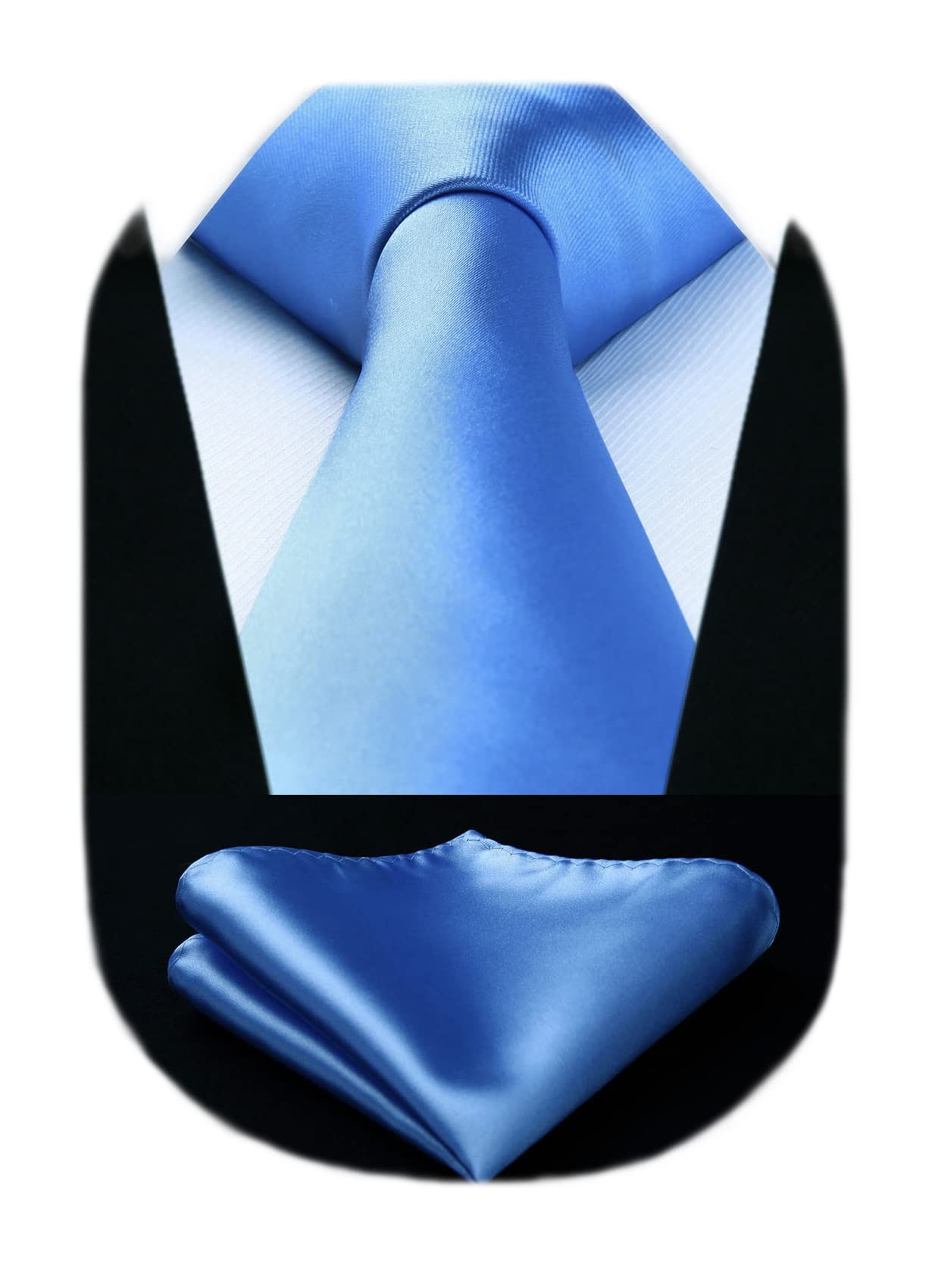 HISDERN Mens Solid Color Ties Formal Satin Necktie and Pocket Square Set Classic Wedding Business Tie & Handkerchief