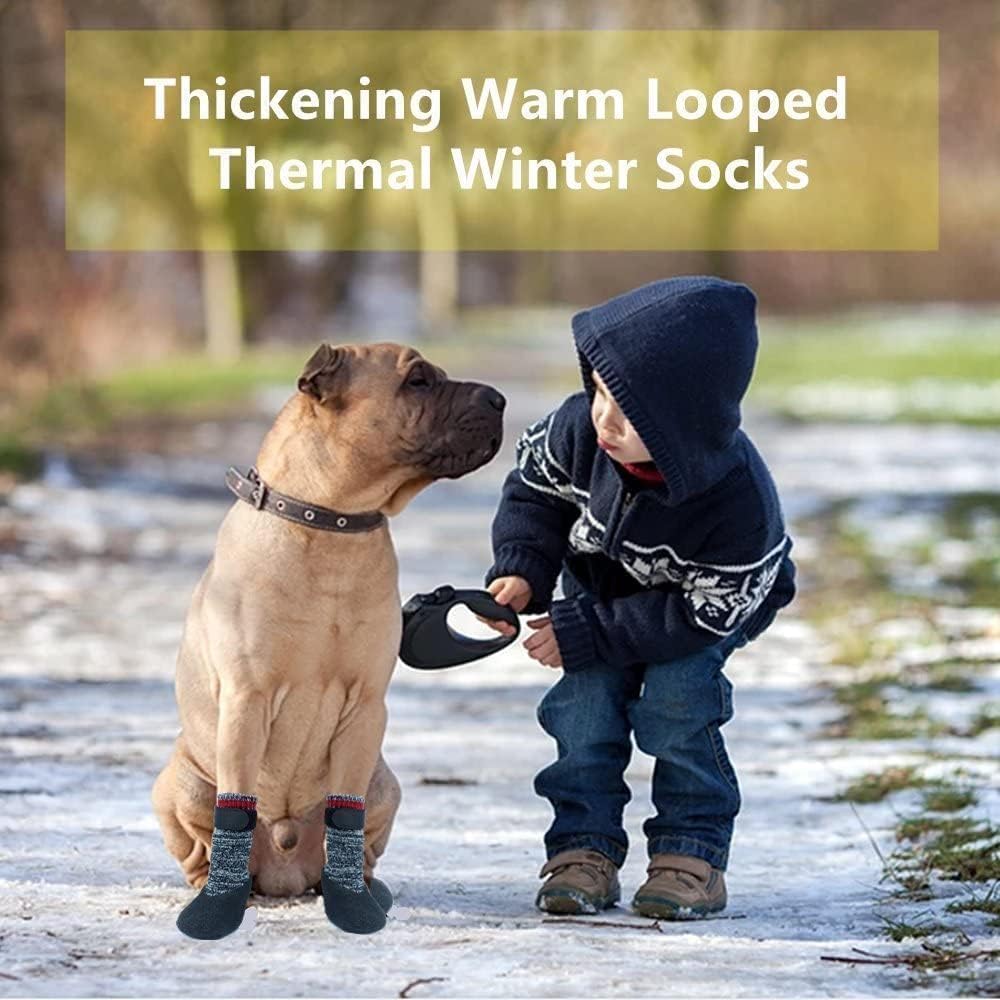 Mihachi Dog Socks Rubber Sole Paw Protectors with Straps Traction Control Anti-Slip Waterproof Boots Winter Paw Protectors