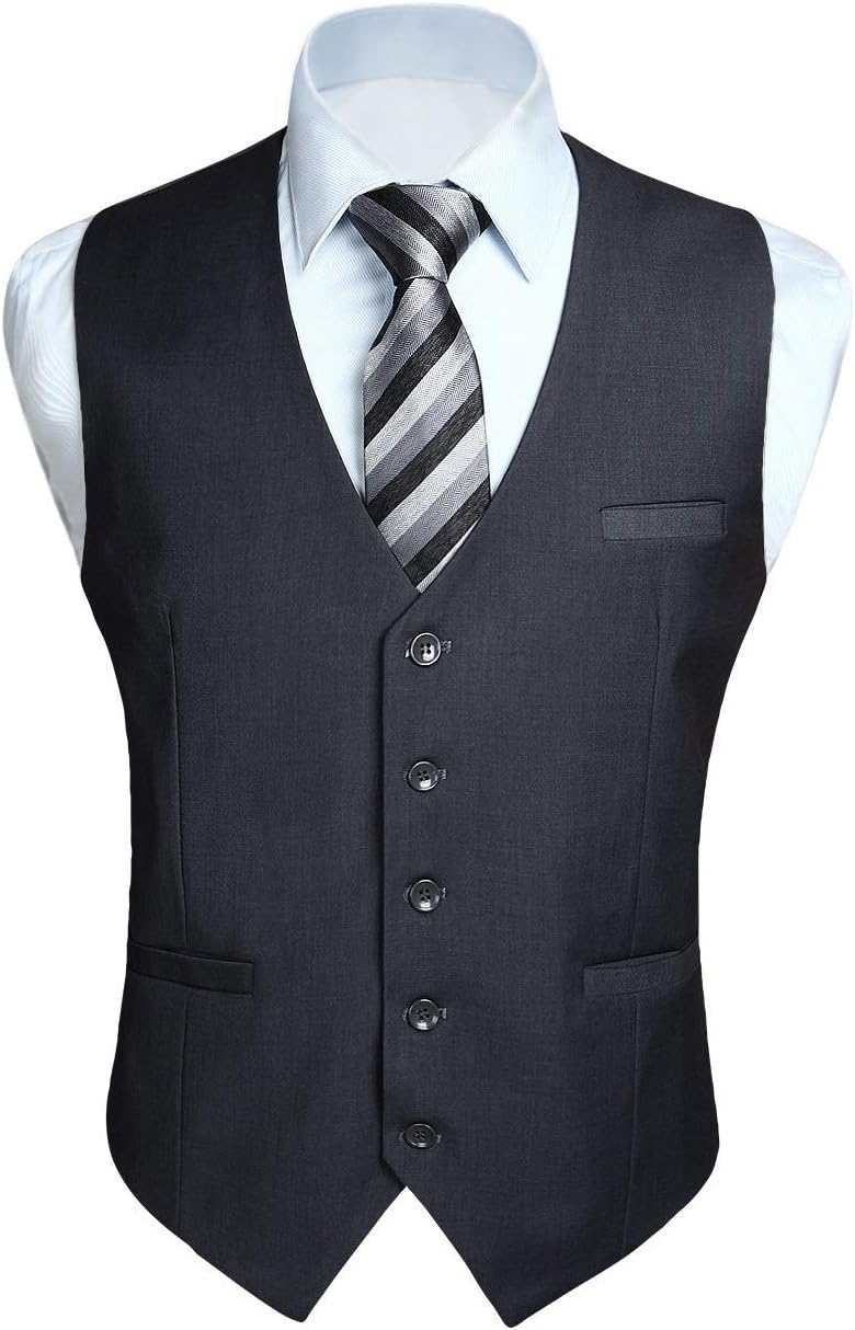 HISDERN Men's Suit Vest Business Formal Dress Waistcoat Vest with 3 Pockets for Suit or Tuxedo