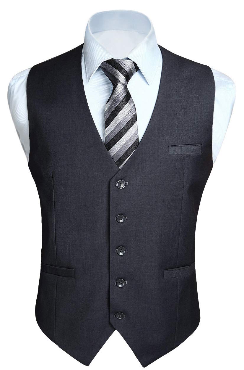 HISDERN Men's Suit Vest Business Formal Dress Waistcoat Vest with 3 Pockets for Suit or Tuxedo