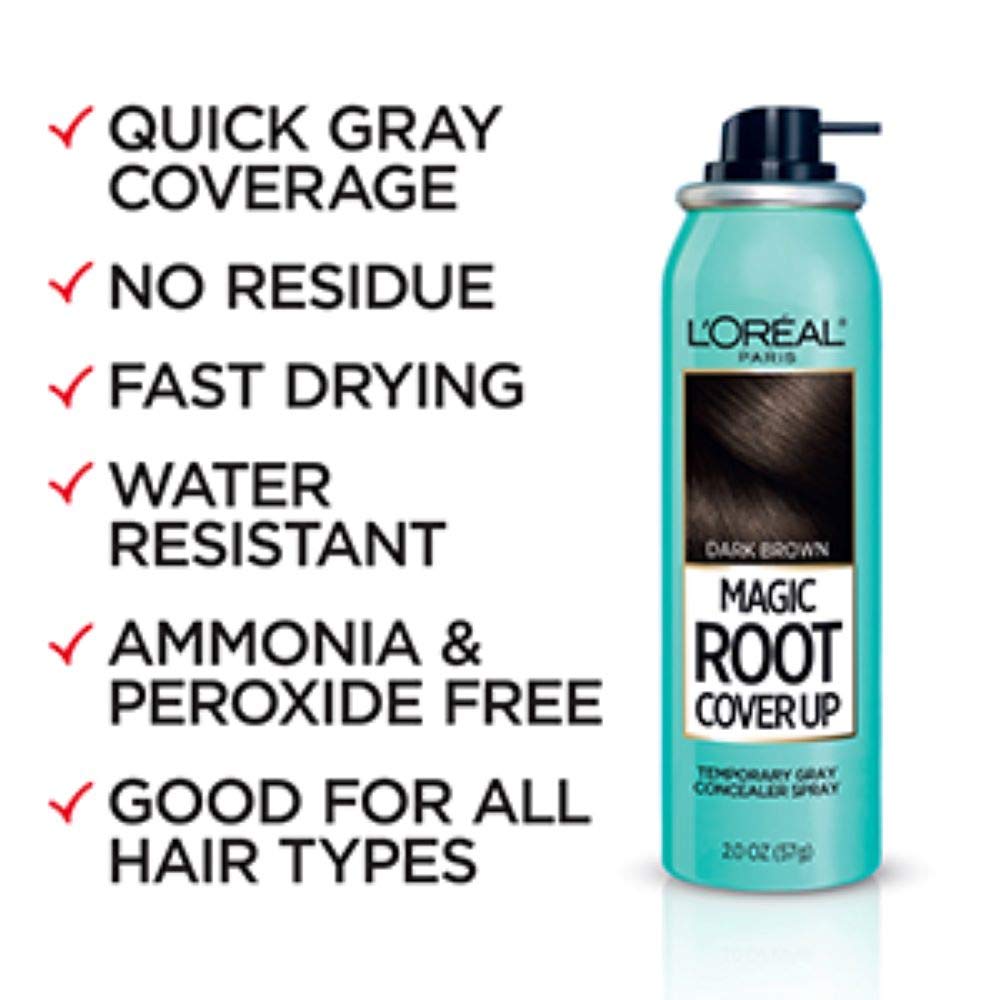 L'Oreal Paris Magic Root Cover Up Gray Concealer Spray Dark Brown 2 oz.