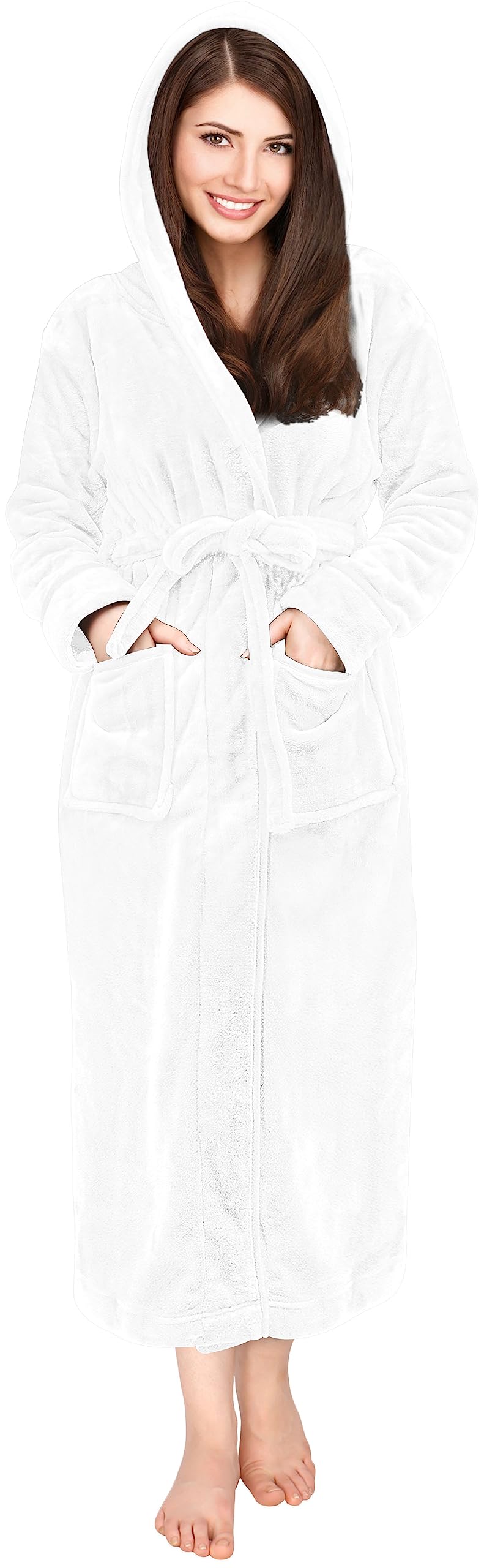 NY Threads Womens Fleece Hooded Bathrobe Plush Long Robe