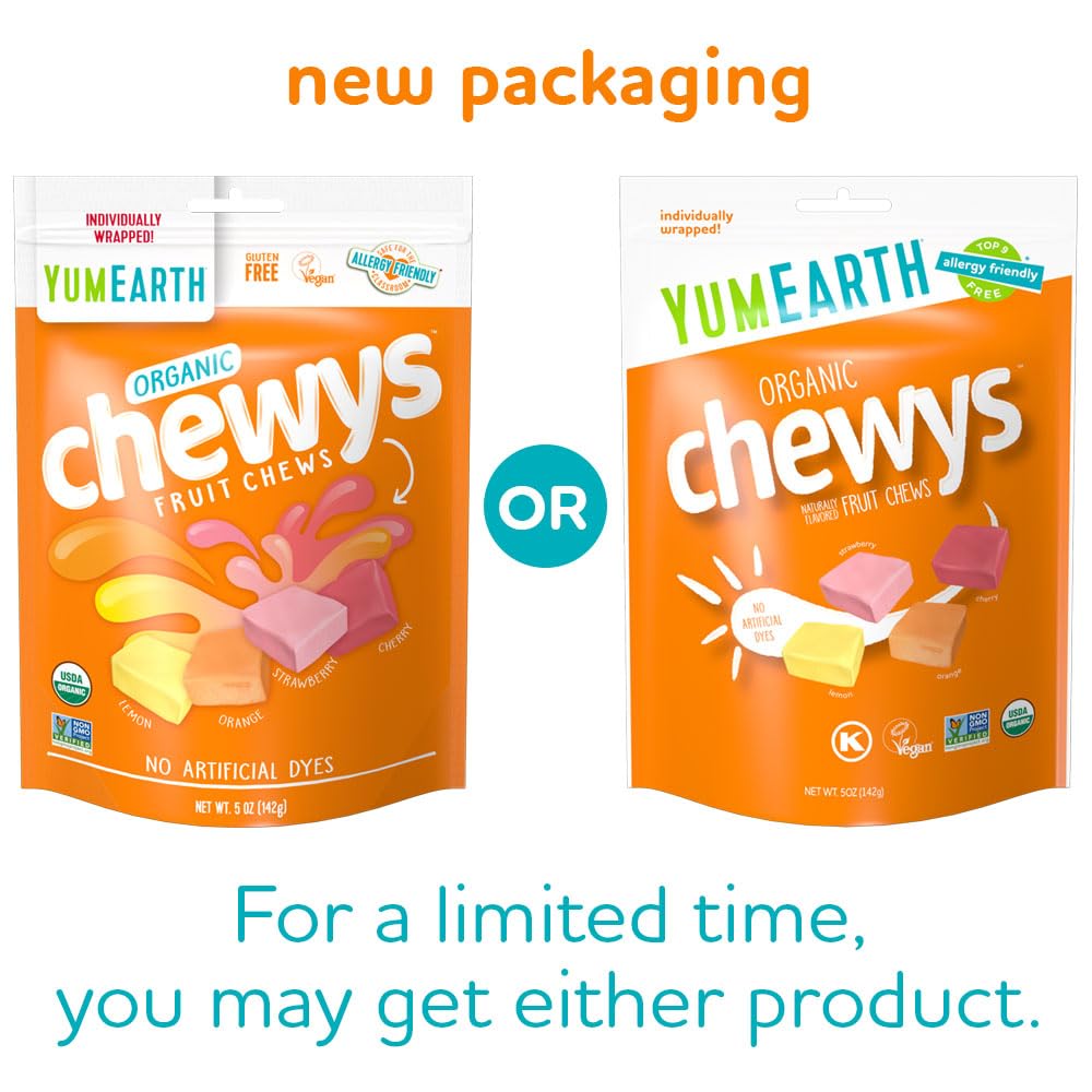 YumEarth Organic Chewys Fruit Flavored Chews, 5oz Sup, Allergy Friendly, Gluten Free, Non-GMO, Vegan, No Artificial Flavors or Dyes (Pack of 1)