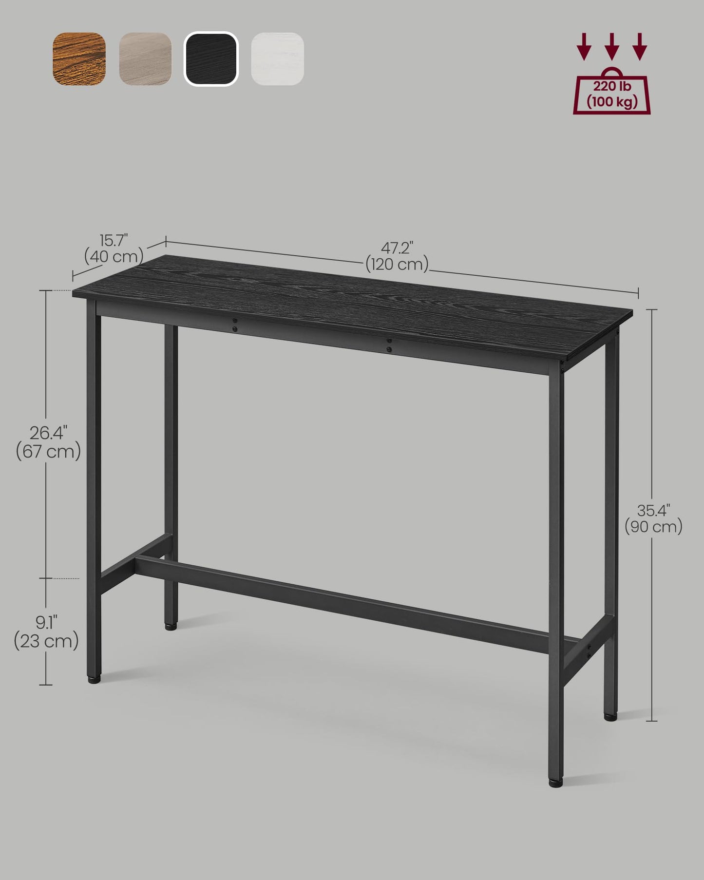 VASAGLE Bar Table, Narrow Long Bar Table, Kitchen Dining Table, High Pub Table, Sturdy Metal Frame, Industrial Design, 15.7 x 39.4 x 35.4 Inches, Rustic Brown and Ink Black ULBT10X