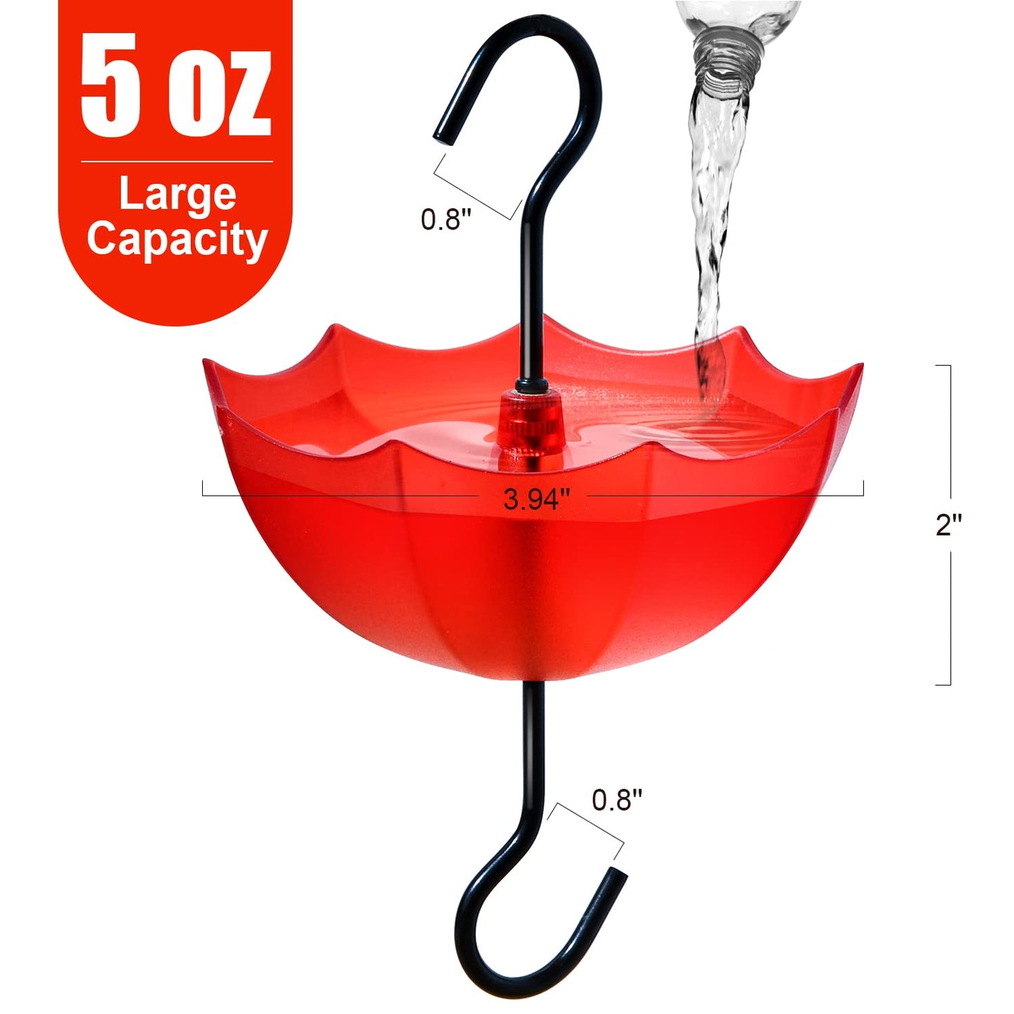 TERULF Ant Moat for Hummingbird Feeder, 5 OZ x 4 Pack Red Umbrella Ant Guard with Large Capacity, Hummingbird Feeder Accessory Hooks with Brushes