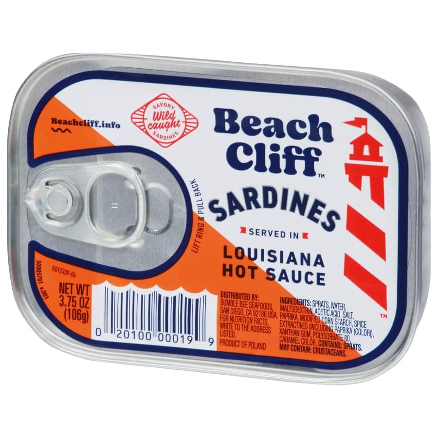 Beach Cliff Sardines in Water, 3.75 oz Can (Pack of 12) - Wild Caught Sardines - 12g Protein per Serving - Gluten Free, Keto Friendly - Great for Pasta & Seafood Recipes,