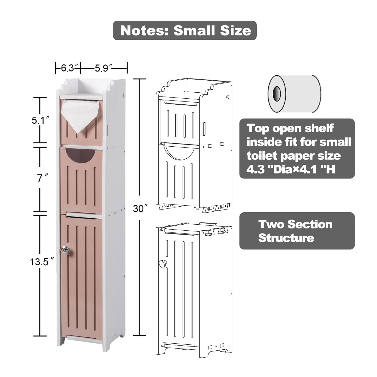 AOJEZOR Bathroom Furniture Sets,Small Bathroom Storage Cabinet Great for Toilet Paper Holder,Toilet Paper Cabinet for Small Spaces,White Bathroom Organizer