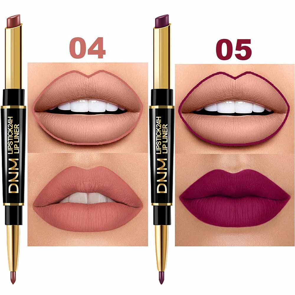 evpct 3Pcs Chestnut Nude Brown Lip Liner and Lipstick Set Kit for Women DNM Dusty Antique Rose Matte Lips Kit with Lip Liner Stains Long Lasting Waterproof 24 Hour Lipstick and Lip Liners Combo Pencil