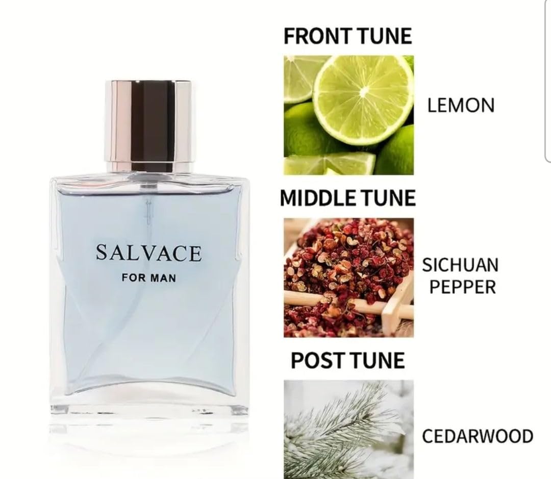 Salvace Designer like Eau De Toilette Spray for Men, 2.0 Fluid Ounce. Long lasting, Mens Cologne, Lemon and Cederwood scent.