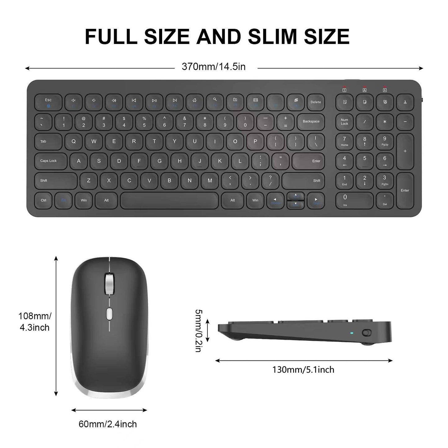 cimetech Wireless Keyboard and Mouse Combo, Compact Full Size Wireless Computer Keyboard and Mouse Set 2.4G Ultra-Thin Sleek Design for Windows, Computer, Desktop, PC, Notebook, Laptop - Grey