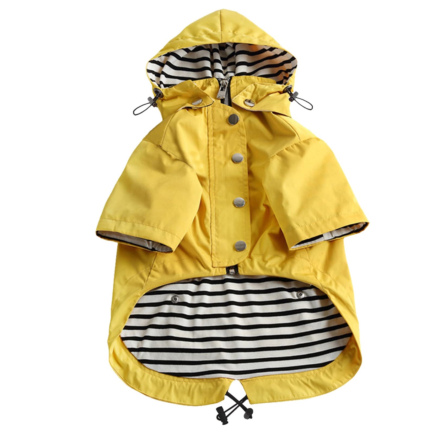 Dog Zip Up Dog Raincoat with Reflective Buttons, Rain/Water Resistant, Adjustable Drawstring, Removable Hood, Dog Raincoats with Legs 8lbs to 80lbs Available Yellow M