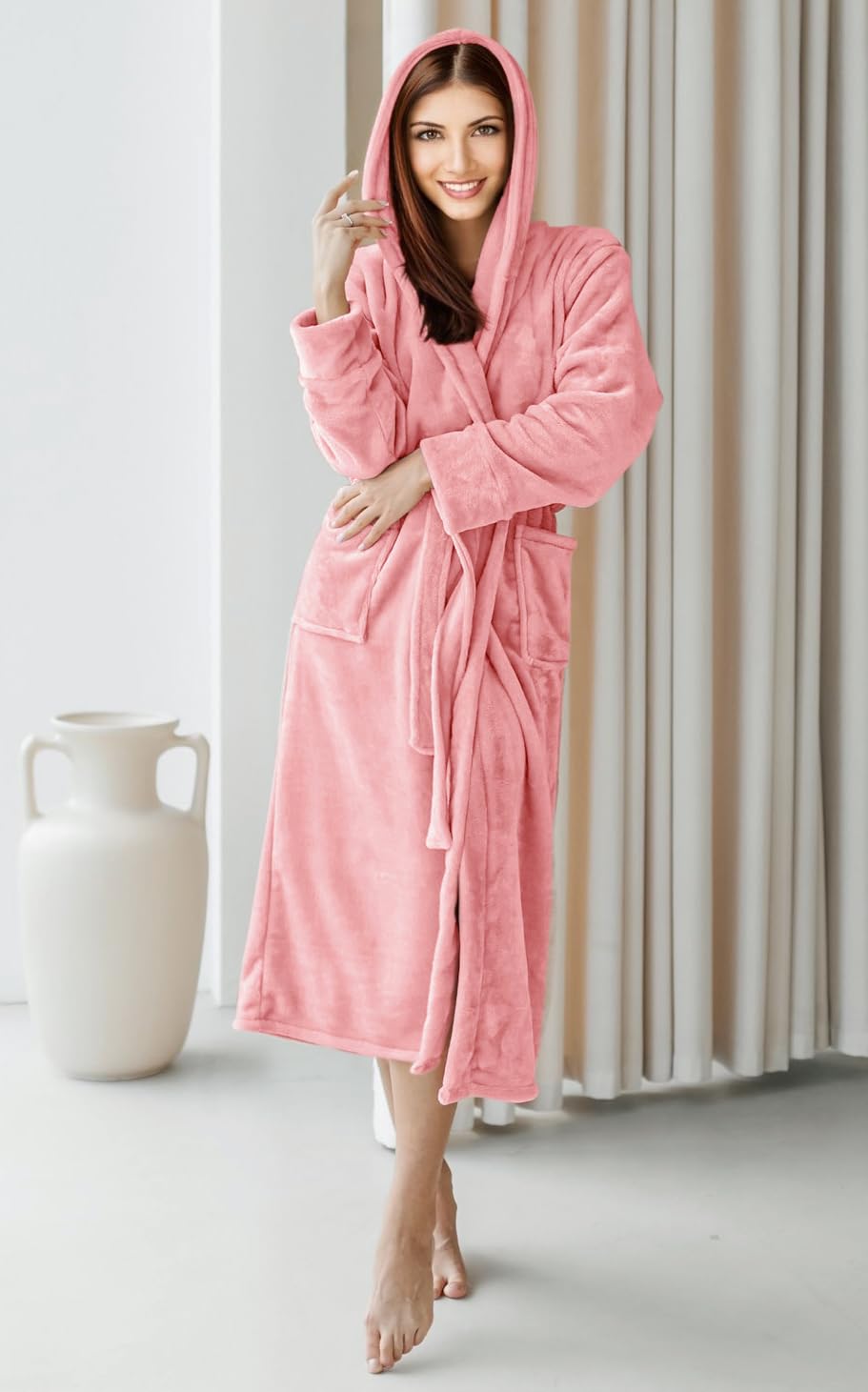 NY Threads Womens Fleece Hooded Bathrobe Plush Long Robe