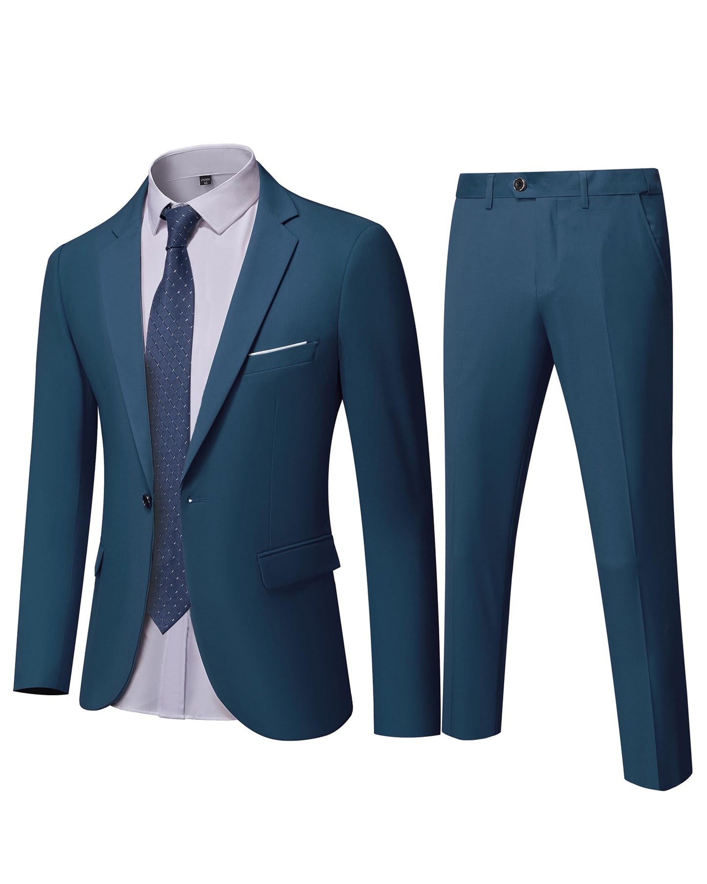 YND Men's Slim Fit 2 Piece Suit, One Button Solid Jacket Pants Set with Tie