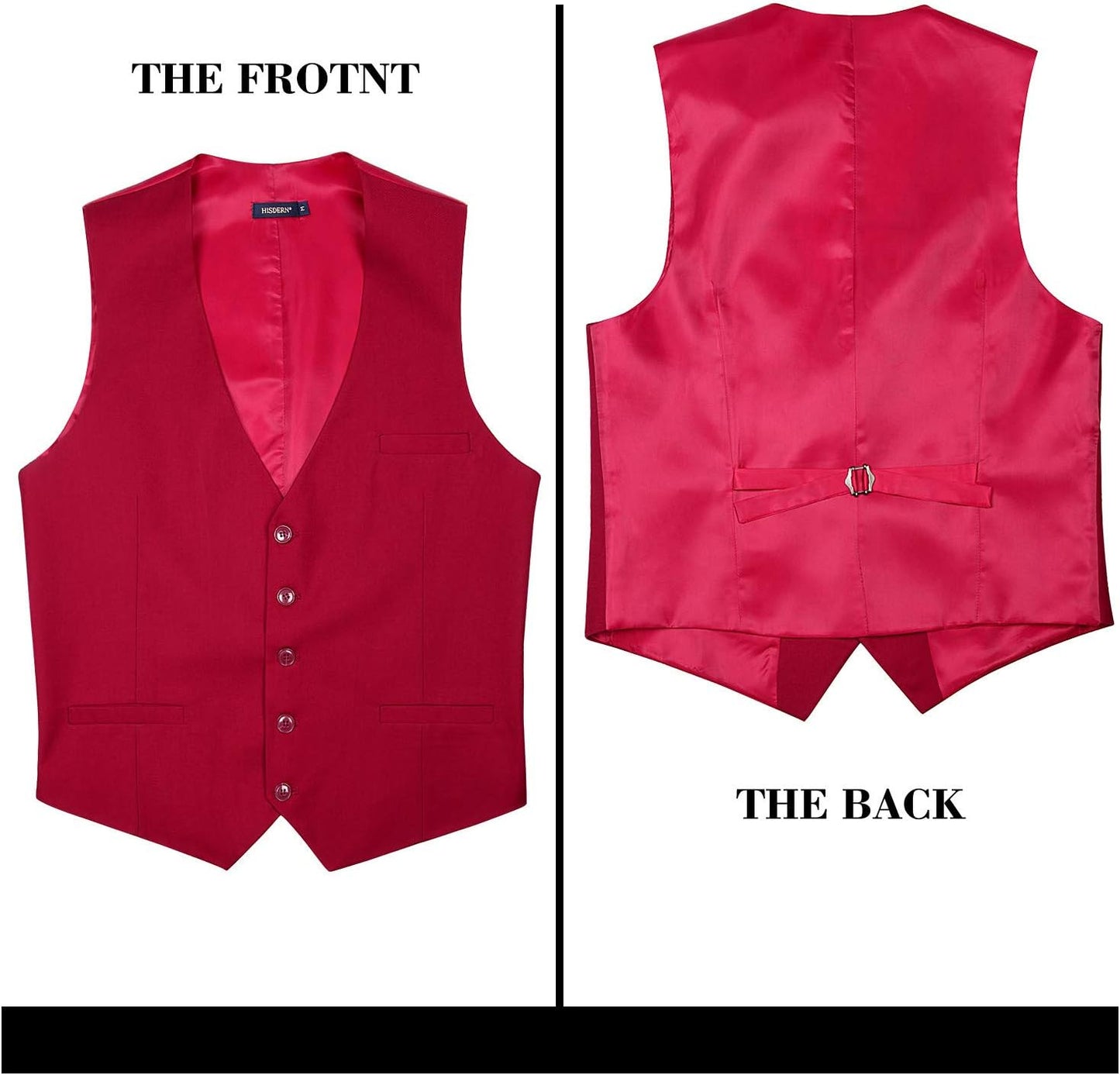 HISDERN Men's Suit Vest Business Formal Dress Waistcoat Vest with 3 Pockets for Suit or Tuxedo