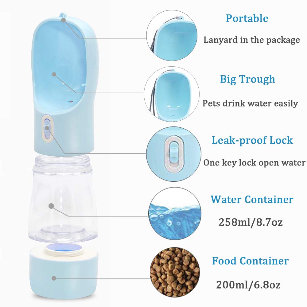 Dog Water Bottle for Walking, Multifunctional and Portable Dog Travel Water Dispenser with Food Container,Detachable Design Combo Cup for Drinking and Eating,Suitable for Cats and Puppy