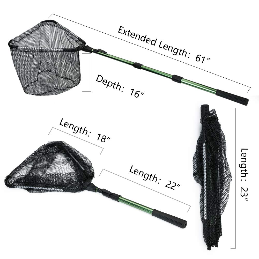 RESTCLOUD Fishing Landing Net with Telescoping Pole Handle, Fishing net Freshwater for Kids Men Women, Extend to 40-63 Inches