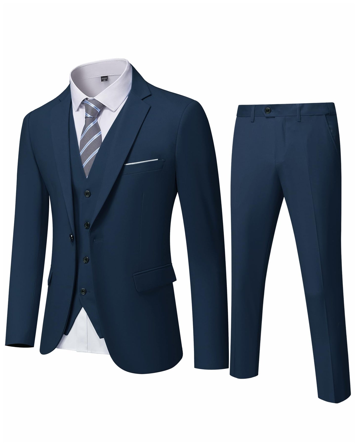 YND Men's Slim Fit 3 Piece Suit, One Button Solid Jacket Vest Pants Set with Tie