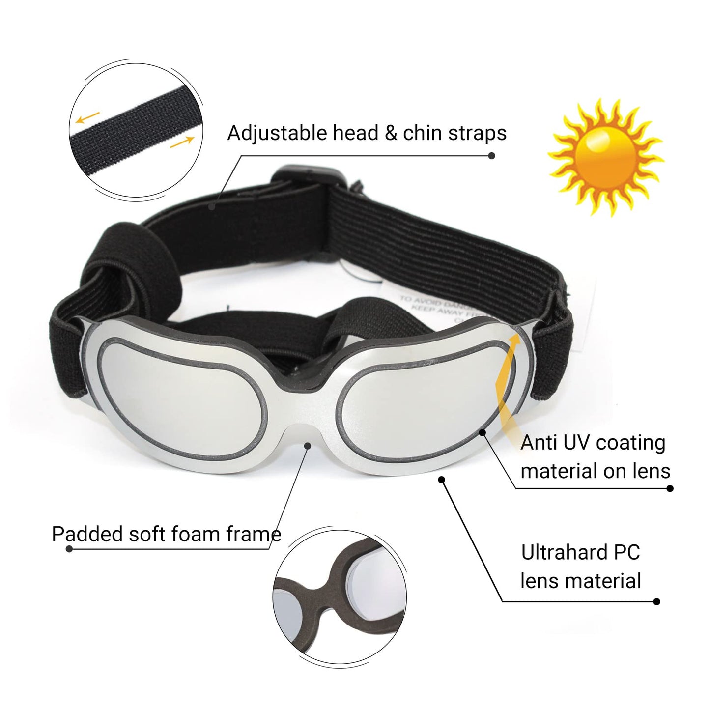 ENJOYING Dog Sunglasses Small Dog Goggles Anti-UV Doggy Glasses for Small Dogs Big Cats Impact/Wind/Dust/Fog Proof Puppy Eye Protection, Cool Blue