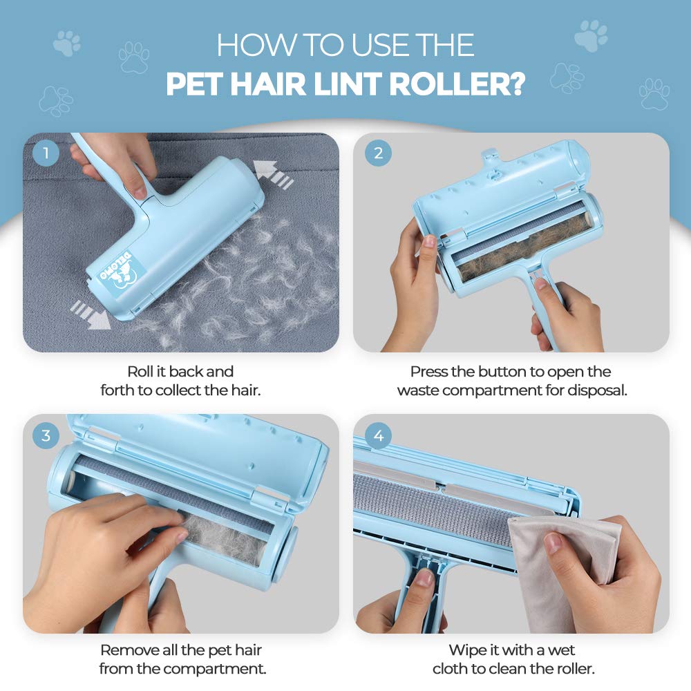 Pet Hair Remover - Lint Roller for Pet Hair - Cat and Dog Hair Remover for Couch, Furniture, Carpet, Car Seat, Reusable Roller W/Self-Cleaning Base - Upgraded Animal Fur Removal Tool