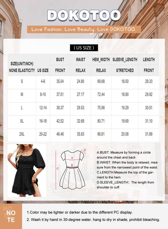 Dokotoo Womens Summer Dresses Square Neck Tie Back Lantern Sleeve Ruffle A-Line Casual Dress