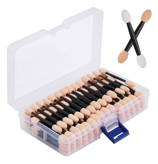 120PCS Disposable Dual Sides Eye Shadow Sponge Applicators with Container, 2.44' Length Eyeshadow Brushes Makeup Applicator