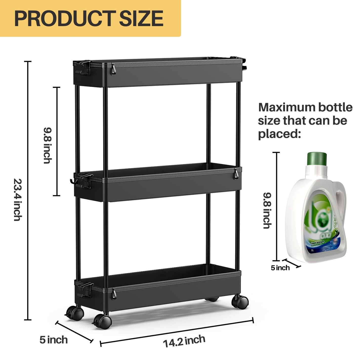 SPACEKEEPER Slim Rolling Storage Cart, 3 Tier Bathroom Storage Organizer Laundry Room Utility Cart Mobile Shelving Unit, Multi-Purpose for Kitchen Office Bathroom Laundry Narrow Places, White