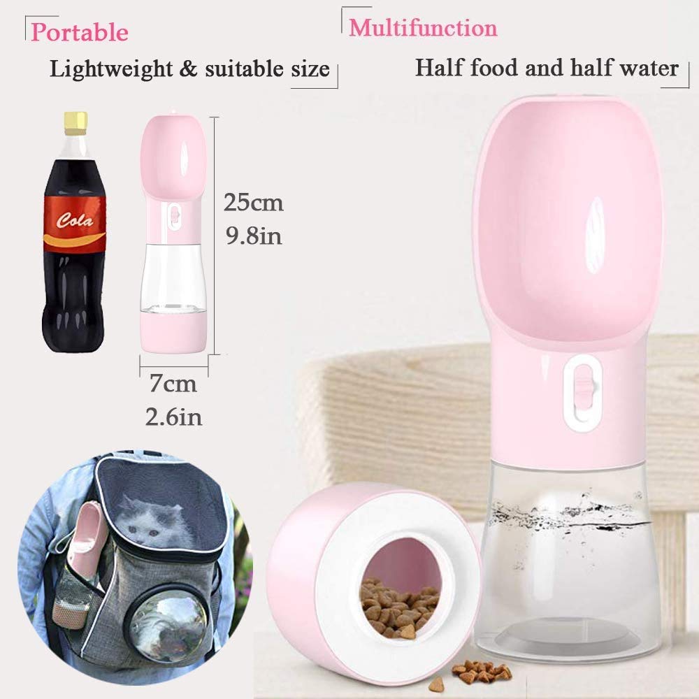 Dog Water Bottle for Walking, Multifunctional and Portable Dog Travel Water Dispenser with Food Container,Detachable Design Combo Cup for Drinking and Eating,Suitable for Cats and Puppy