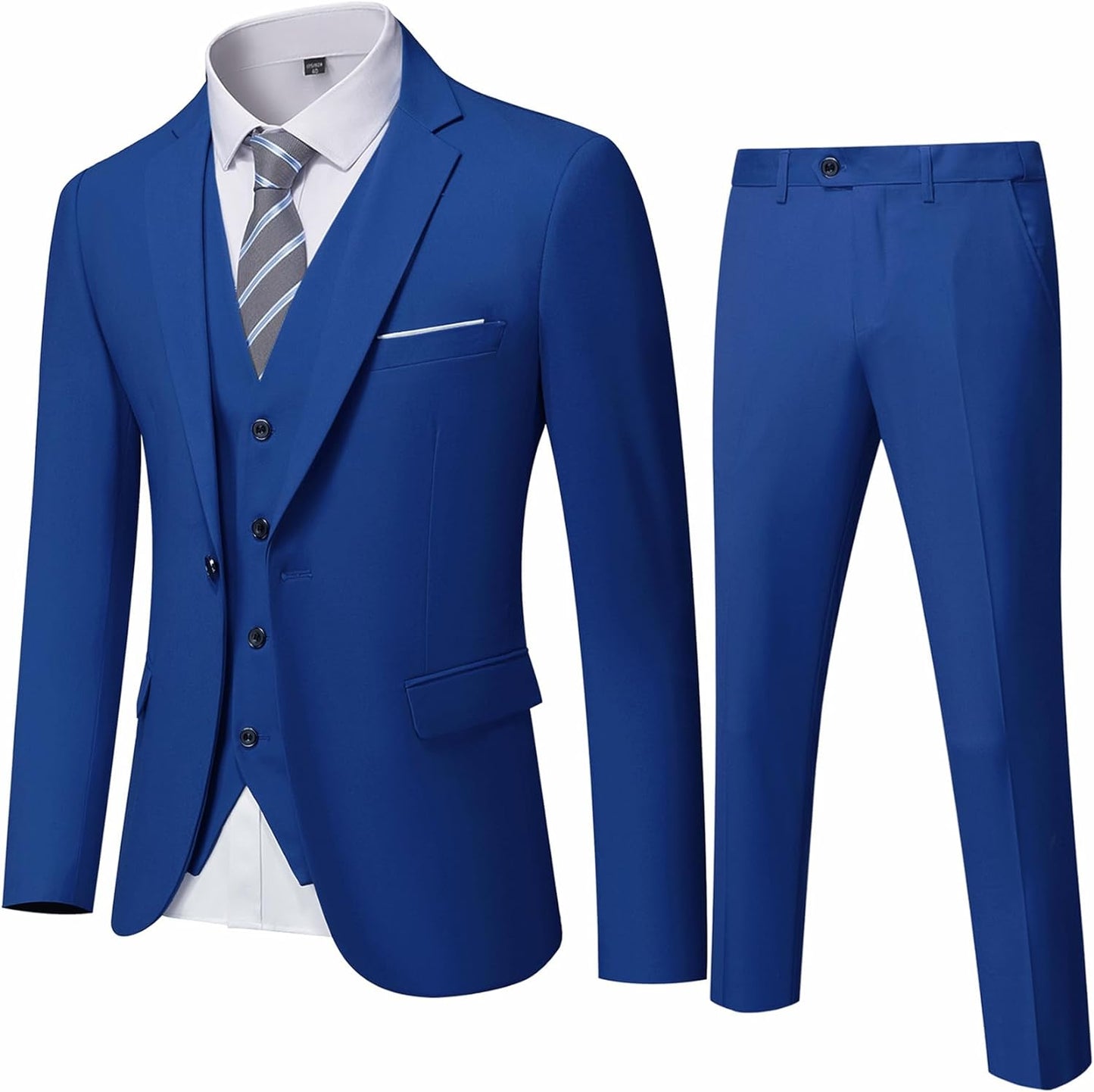 YND Men's Slim Fit 3 Piece Suit, One Button Solid Jacket Vest Pants Set with Tie