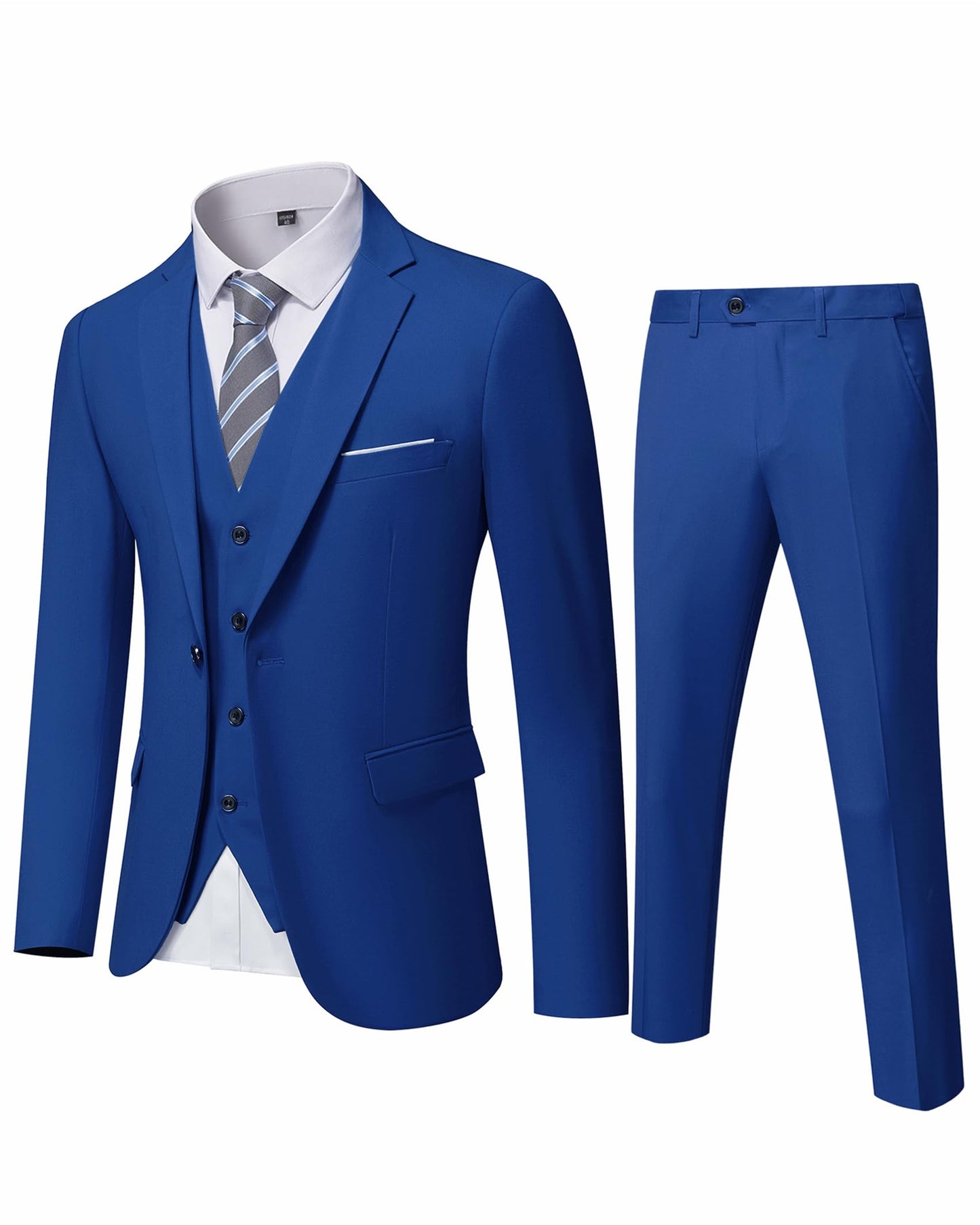 YND Men's Slim Fit 3 Piece Suit, One Button Solid Jacket Vest Pants Set with Tie